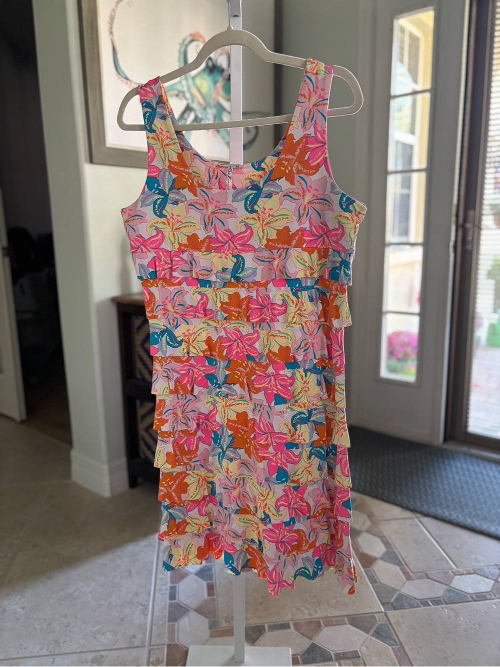#085 Lulu-B Pink Multi Floral Tiered Dress